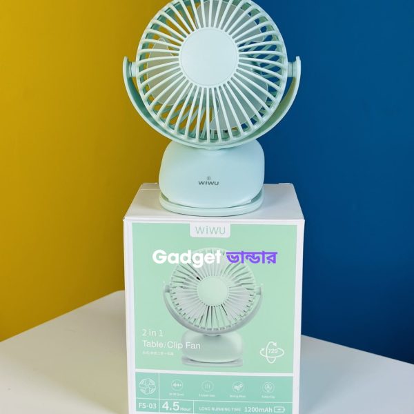 NEW!! mini Clip Fan 360 Degree Rotation Rechargeable Fan (WiWu FS03)- White Color - Image 2